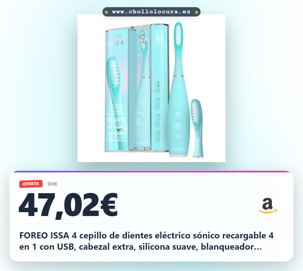 FOREO ISSA 4 cepillo de dientes eléctrico sónico recargable 4 en 1 con USB, cabezal extra, silicona suave, blanqueador dental, impermeable, ideal para viaje, limpieza profunda - Artic Blue