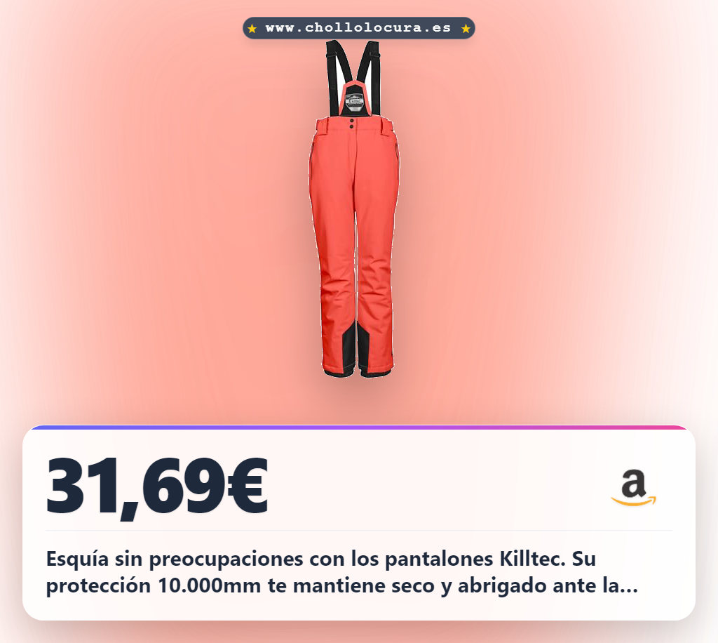 Obtén los pantalones de esquí Killtec mujer con tirantes desmontables y protección 10.000mm al mejor precio