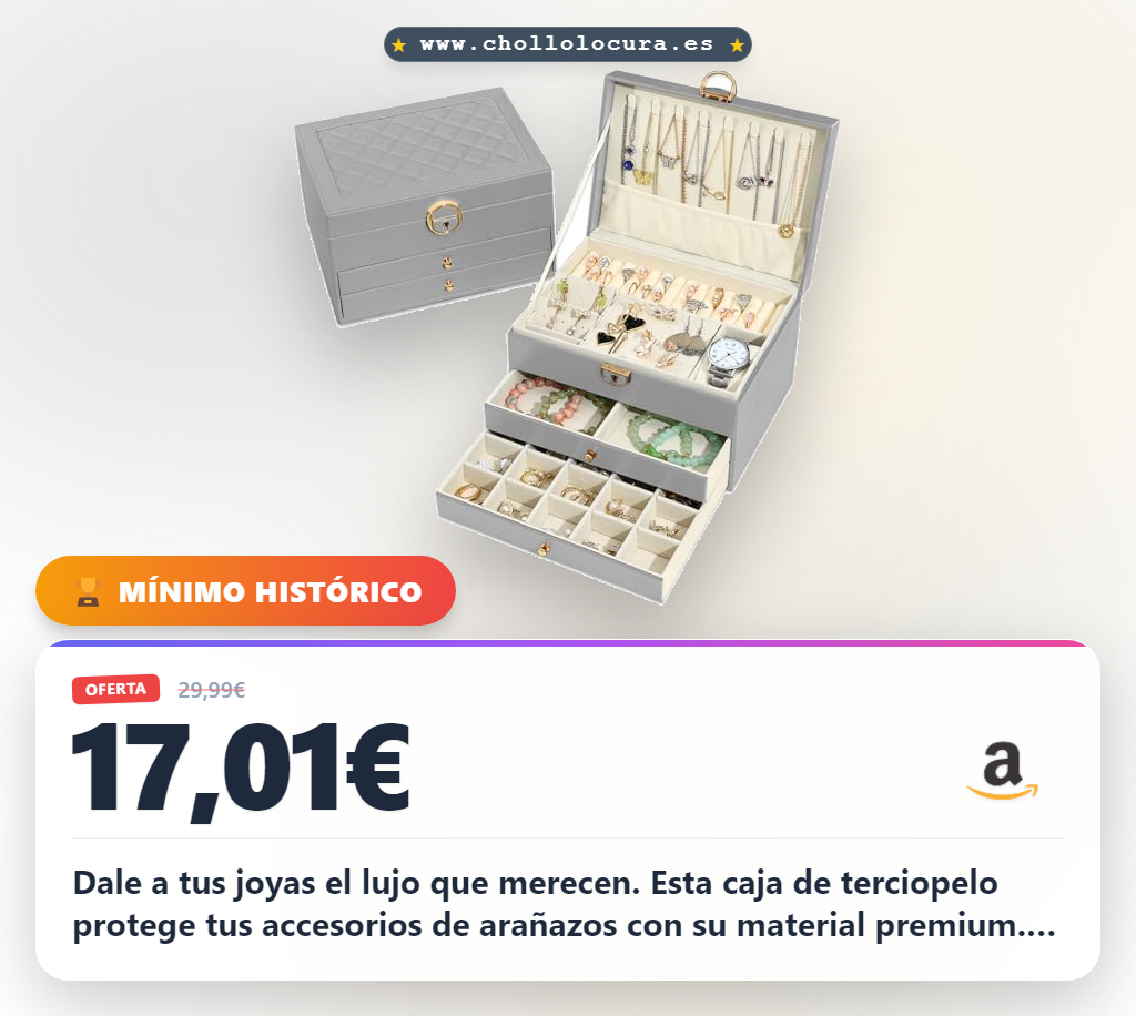 Aprovecha este joyero elegante de terciopelo con 3 niveles para organizar anillos, collares y pendientes al mejor precio