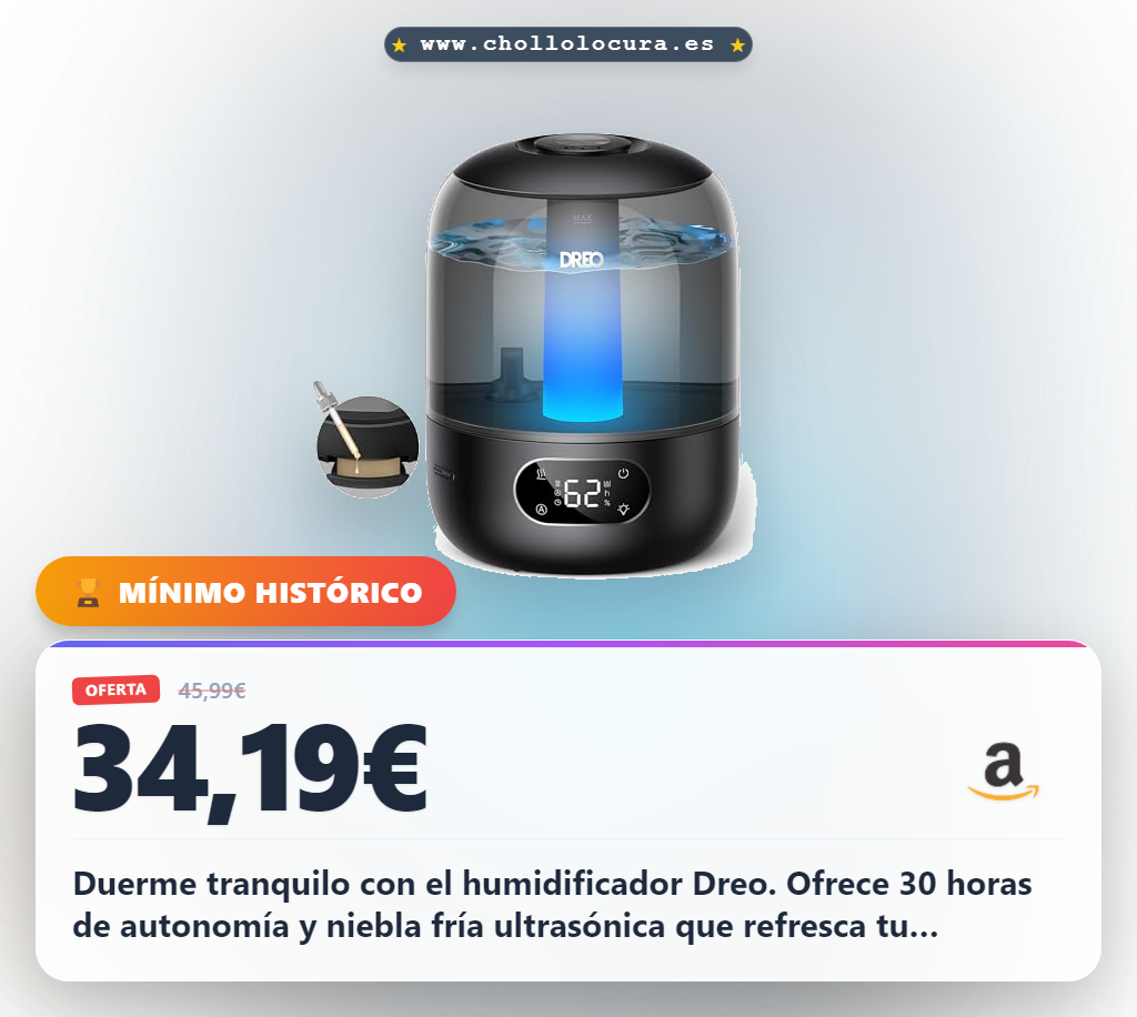 Aprovecha el humidificador Dreo 3L para bebés con 30h de autonomía y niebla fría ultrasónica en oferta