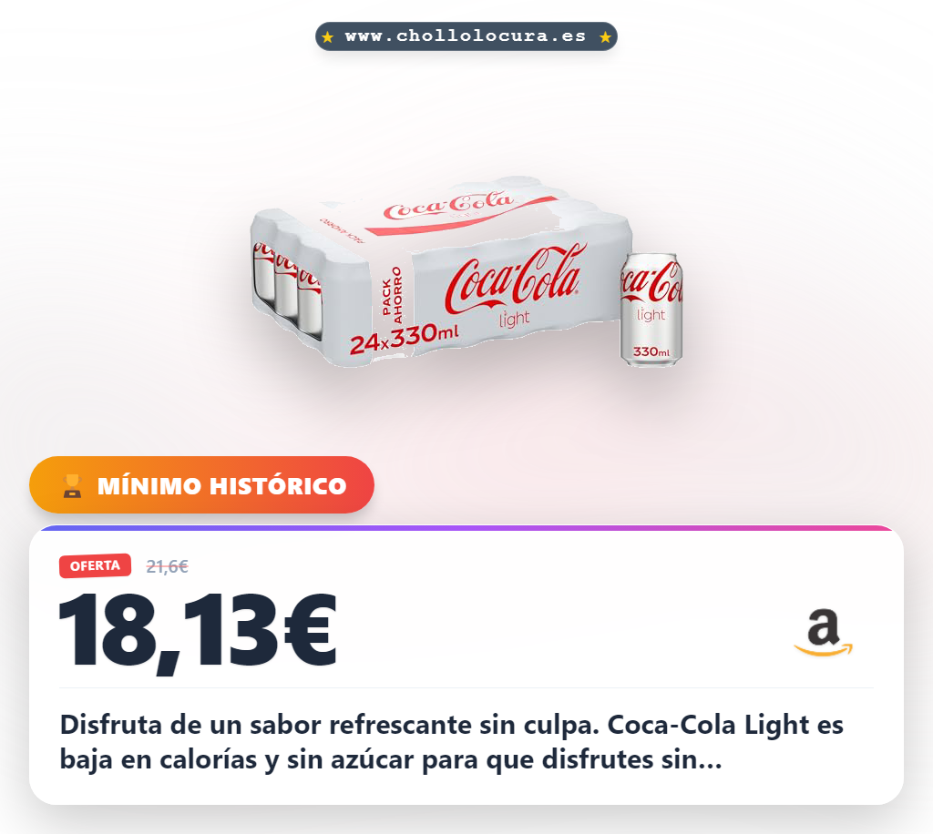 Aprovecha Coca-Cola Light sin azúcar y sin calorías en pack de 24 latas al mejor precio