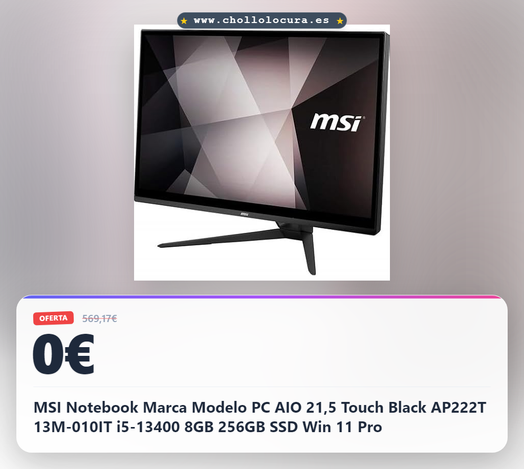 MSI Notebook Marca Modelo PC AIO 21,5 Touch Black AP222T 13M-010IT i5-13400 8GB 256GB SSD Win 11 Pro