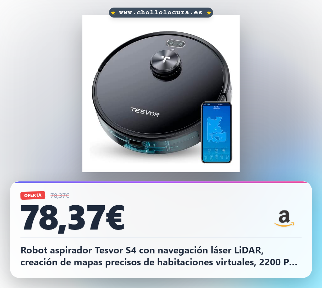Robot aspirador Tesvor S4 con navegación láser LiDAR, creación de mapas precisos de habitaciones virtuales, 2200 Pa, duración de la batería de hasta 120 minutos, gris espacial