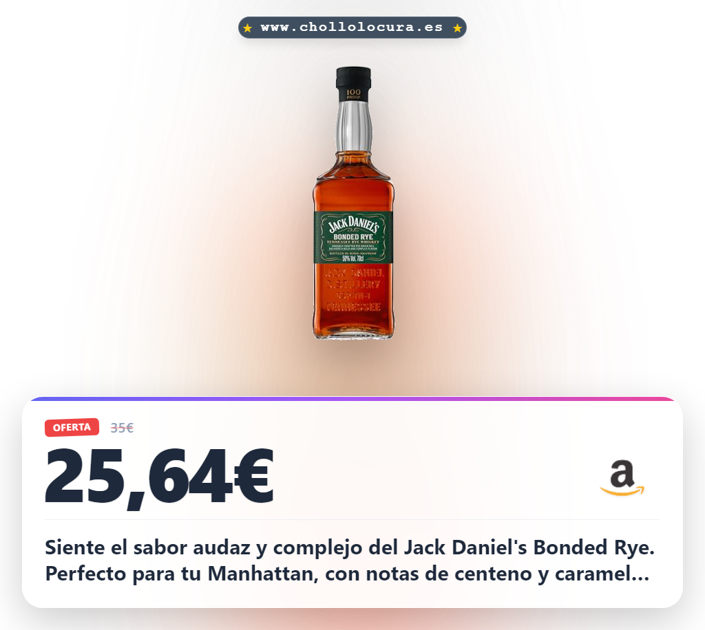 Adquiere el Jack Daniel's Bonded Rye Whiskey 50% Vol, un clásico Bottled-in-Bond a precio de chollo
