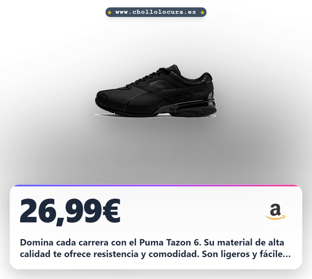 Domina cada carrera con el Puma Tazon 6. Su material de alta calidad te ofrece resistencia y comodidad. Son ligeros y fáciles de usar, perfectos para tus entrenamientos diarios. ¡Lleva tus límites al siguiente nivel!