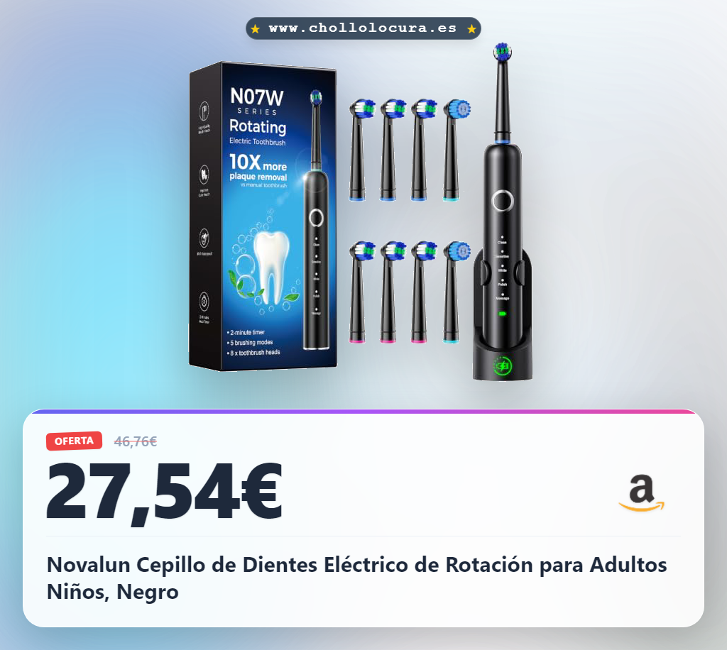 Novalun Cepillo de Dientes Eléctrico de Rotación para Adultos Niños, Negro