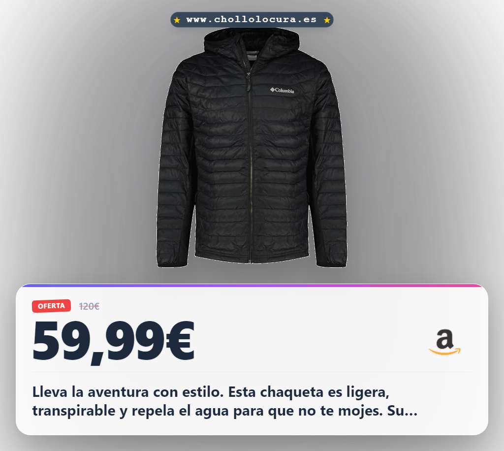 Aprovecha la chaqueta Columbia Powder Pass para hombre. Ligera, aislante y transpirable para aventuras al mejor precio