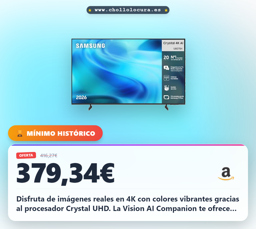 Consigue la TV Samsung 55 Pulgadas Crystal UHD U8075H con Vision AI Companion y sonido dinámico en oferta