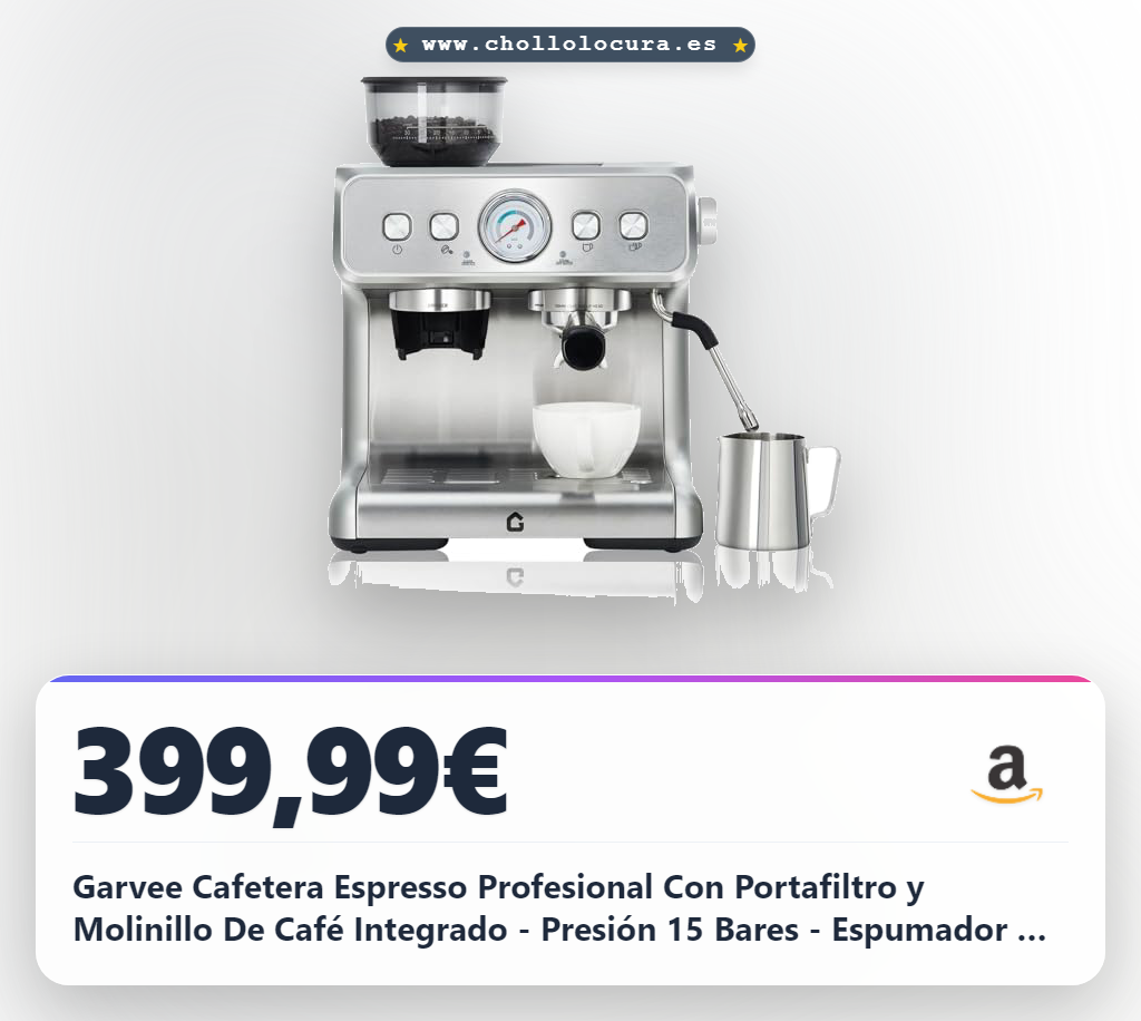 Garvee Cafetera Espresso Profesional Con Portafiltro y Molinillo De Café Integrado - Presión 15 Bares - Espumador De Leche y Manómetro Visible - Depósito De 2,8 l - Ideal Para Capuchino, Latte