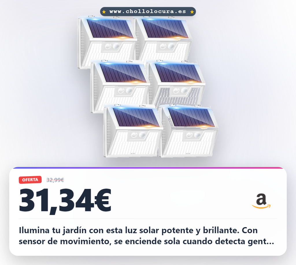 Aprovecha estas luces solares exteriores LED potentes con sensor de movimiento y paneles solares IP65 en oferta