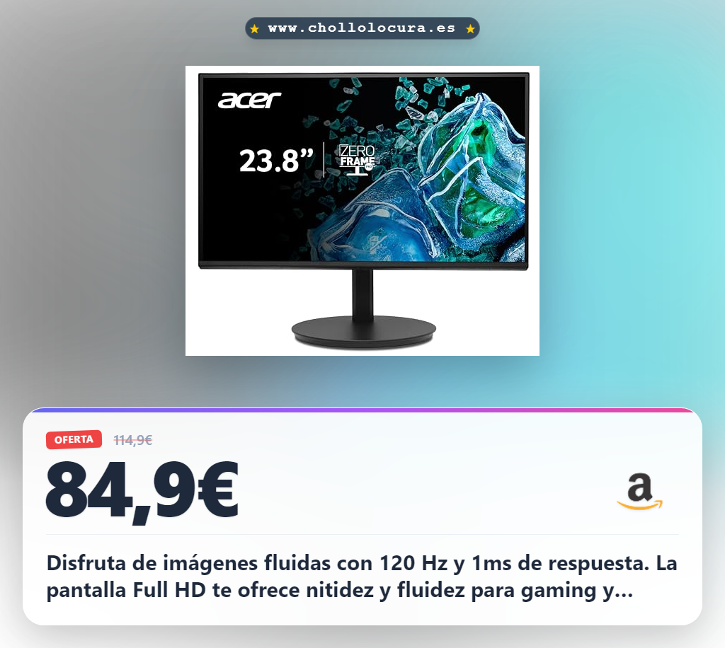 Consigue monitor 23.8 pulgadas Full HD 120 Hz con AdaptiveSync y 1ms de respuesta en oferta