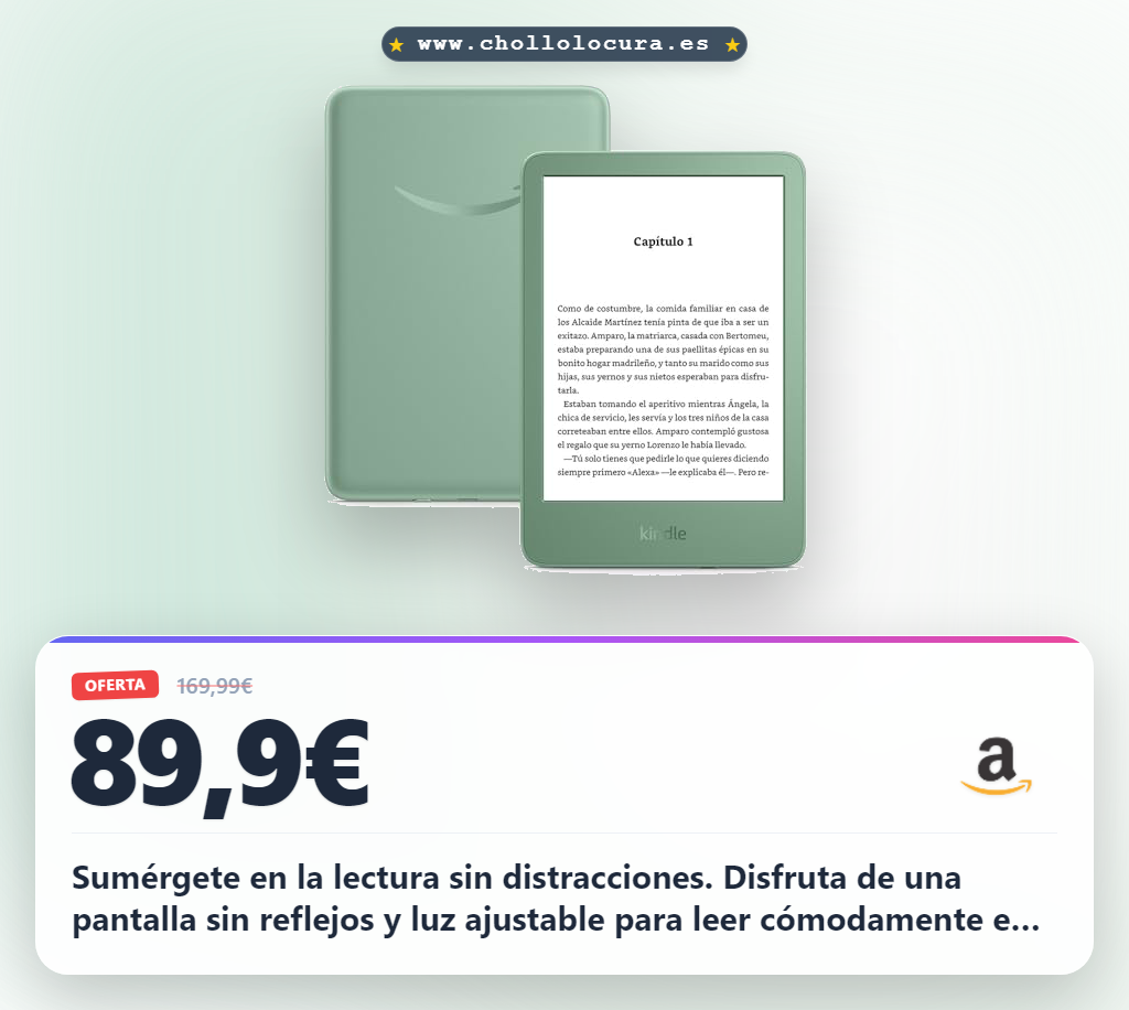 Adquiere el Kindle 16 GB más ligero y compacto con luz frontal y batería de 6 semanas a precio de chollo para disfrutar.