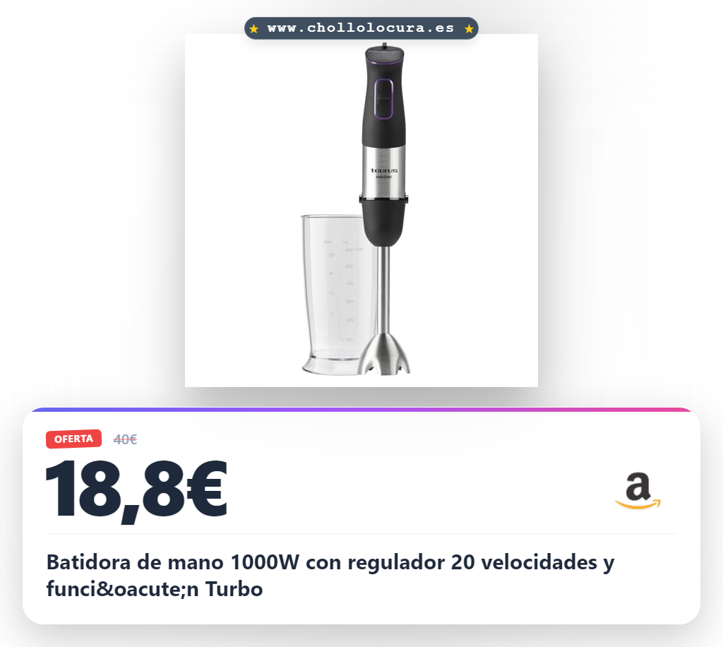 Batidora de mano 1000W con regulador 20 velocidades y funci&oacute;n Turbo