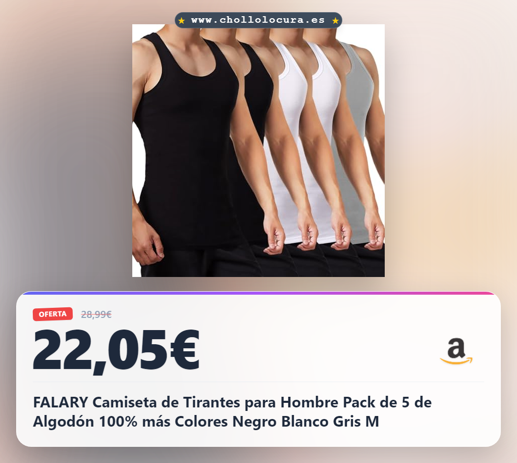 FALARY Camiseta de Tirantes para Hombre Pack de 5 de Algodón 100% más Colores Negro Blanco Gris M