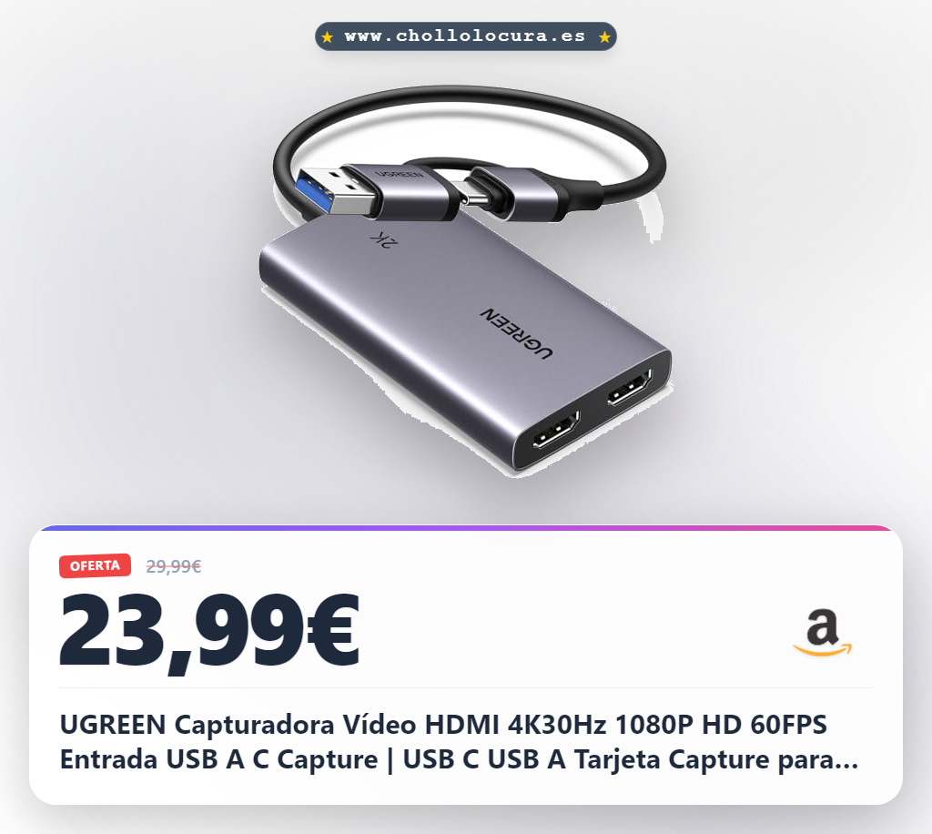 Llévate la capturadora UGREEN HDMI 4K30Hz para PS5/PC con 1080P60FPS a precio de chollo