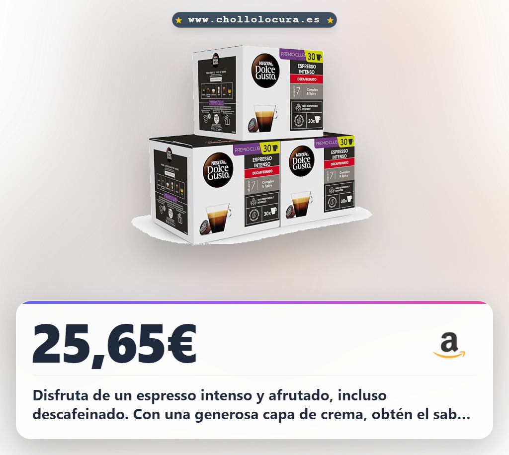 Aprovecha el chollo de 90 cápsulas NESCAFÉ Dolce Gusto Espresso Intenso Descafeinado a precio de oferta