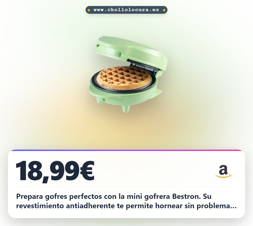 Prepara gofres perfectos con la mini gofrera Bestron. Su revestimiento antiadherente te permite hornear sin problemas y limpiar fácilmente. Ideal para fiestas, cumpleaños o celebraciones familiares. ¡Un regalo divertido que todos disfrutarán!