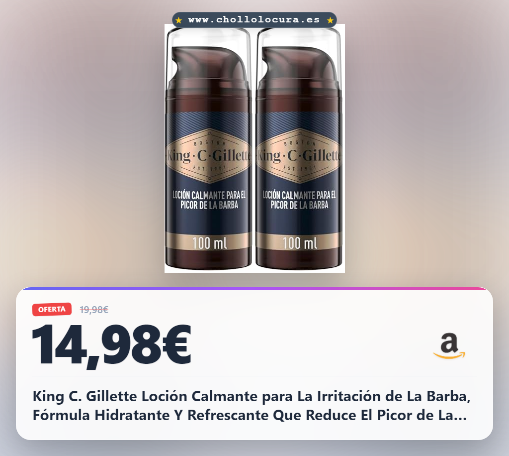 King C. Gillette Loción Calmante para La Irritación de La Barba, Fórmula Hidratante Y Refrescante Que Reduce El Picor de La Piel, con Vitamina B3 Y B5, Cuidado Facial Hombre, 100ml (Paquete de 2)