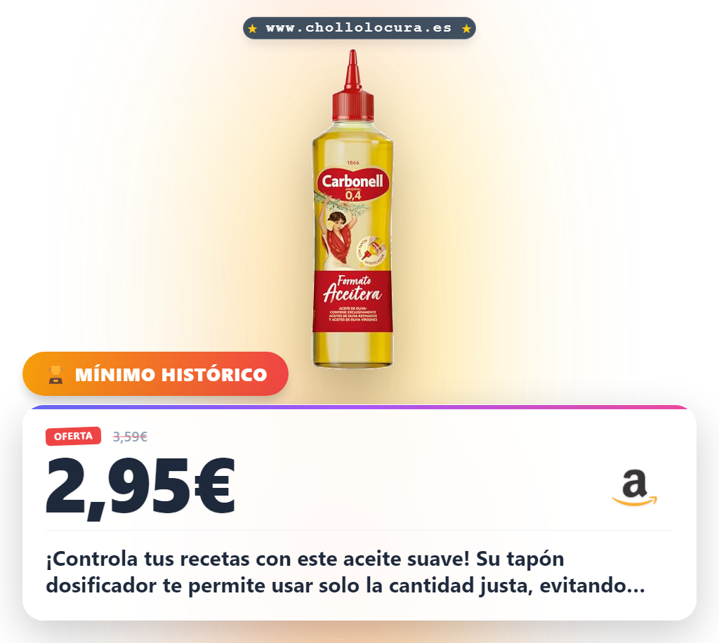Aprovecha el aceite de oliva suave Carbonell con dosificador. Controla tus recetas saludables y cocina con calidad.