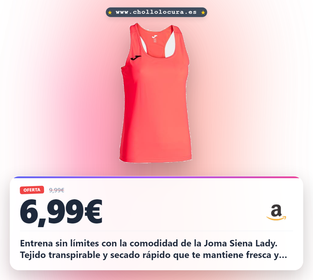Aprovecha las camisetas Joma Siena Lady en colores Coral Harina y Sienna con tejido transpirable