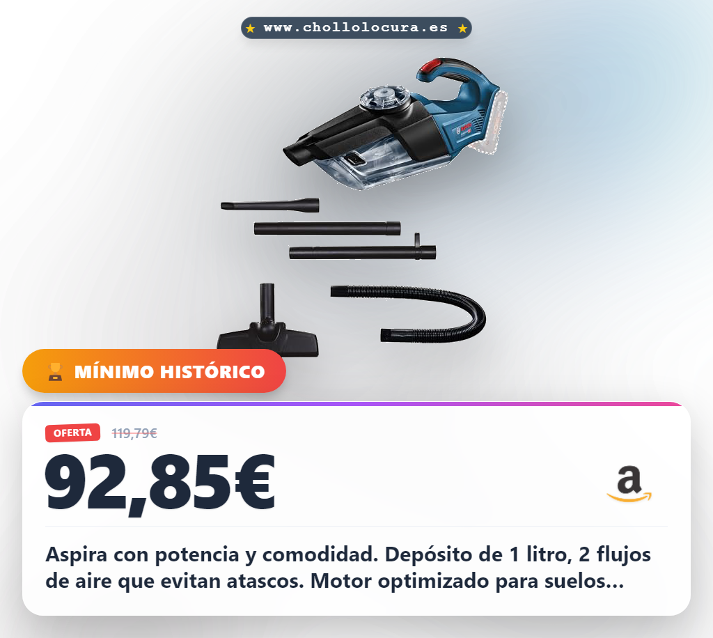 Bosch Professional 18V System aspirador manual a batería GAS 18V-1 (incl. tubo de aspiración, boquilla para ranuras, boquilla para moqueta, volumen del depósito 1 l, sin batería/cargador)
