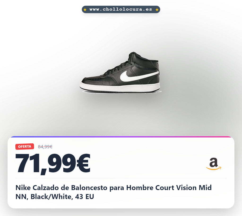 Nike Calzado de Baloncesto para Hombre Court Vision Mid NN, Black/White, 43 EU
