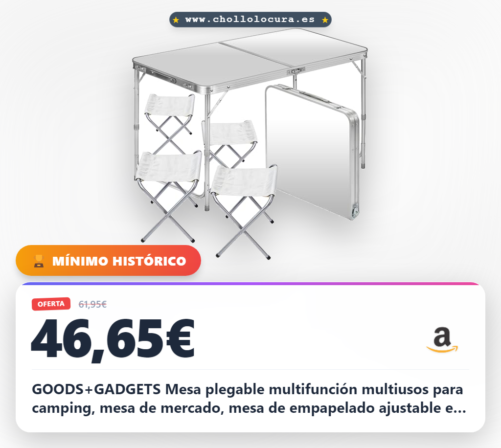GOODS+GADGETS Mesa plegable multifunción multiusos para camping, mesa de mercado, mesa de empapelado ajustable en altura, mesa auxiliar para camping (juego de camping con 4 sillas, color blanco)