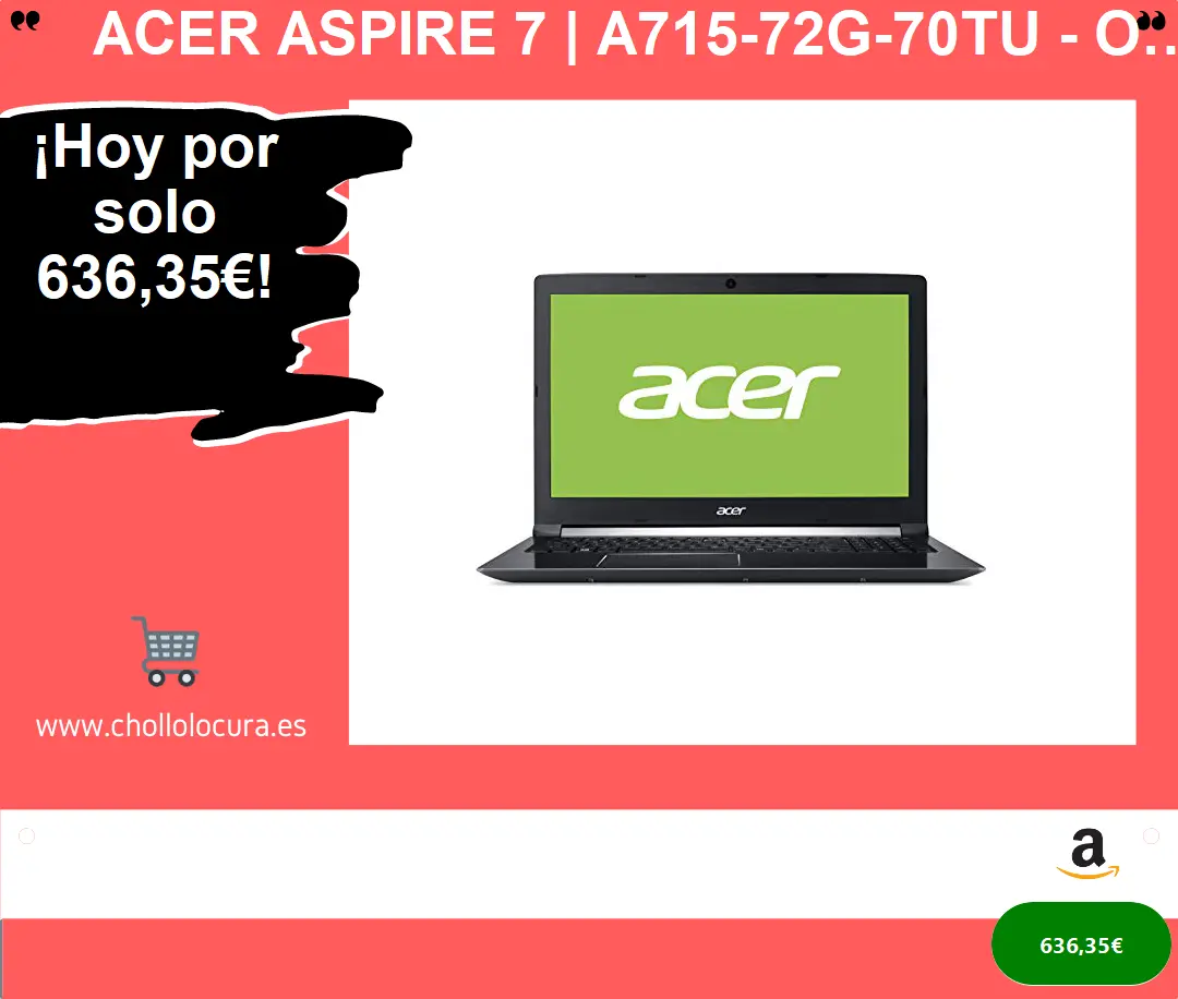 Acer Aspire 7 | A715-72G-70TU - Ordenador portátil 15.6" Full HD LED (Intel Core i7-8750H, 8GB de RAM, 128 GB SSD + 1TB HDD, Nvidia GTX1050 4 GB, Boot-up Linux) Negro - Teclado QWERTY Español