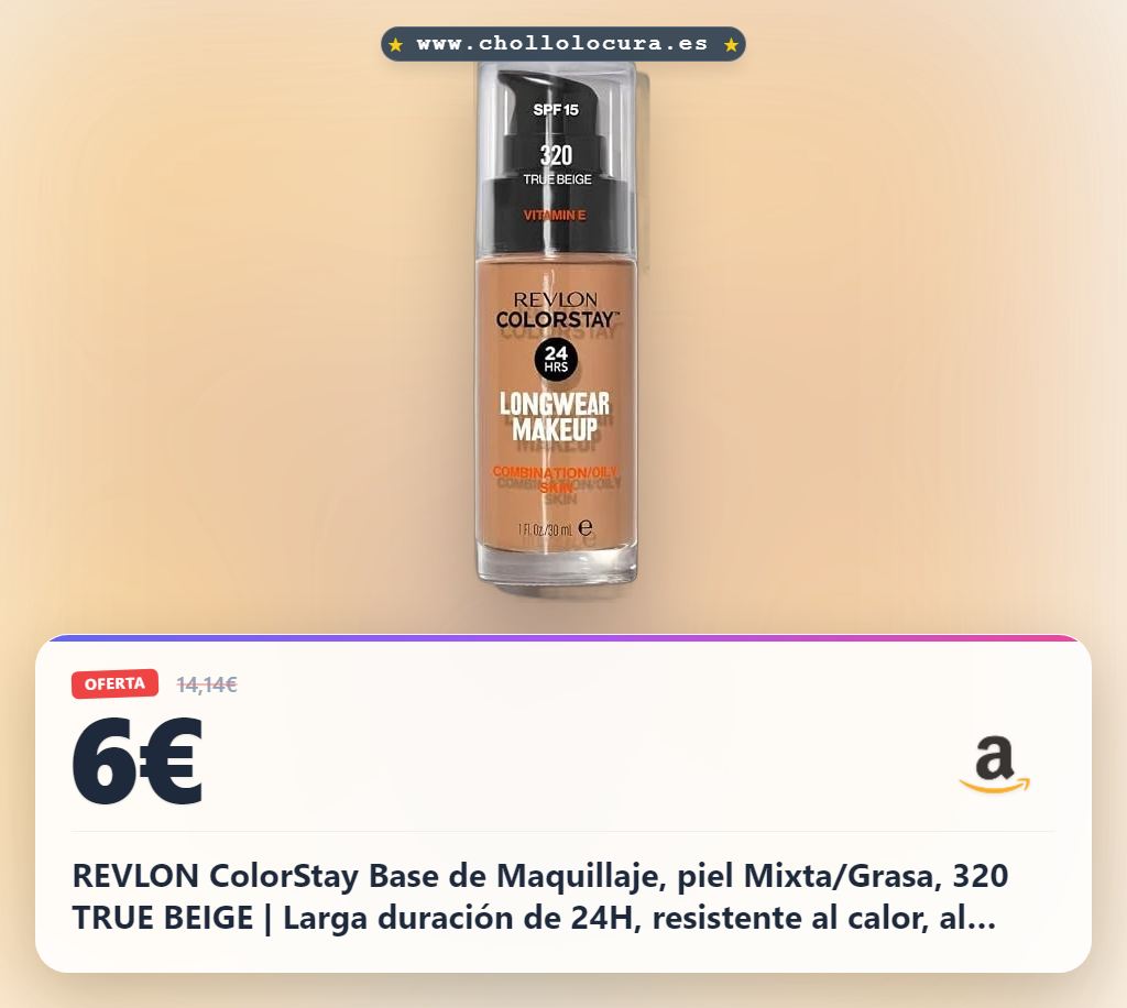 REVLON ColorStay Base de Maquillaje, piel Mixta/Grasa, 320 TRUE BEIGE | Larga duración de 24H, resistente al calor, al sudor, a la humedad y al agua. Cobertura media-alta construible. Con SPF 15.