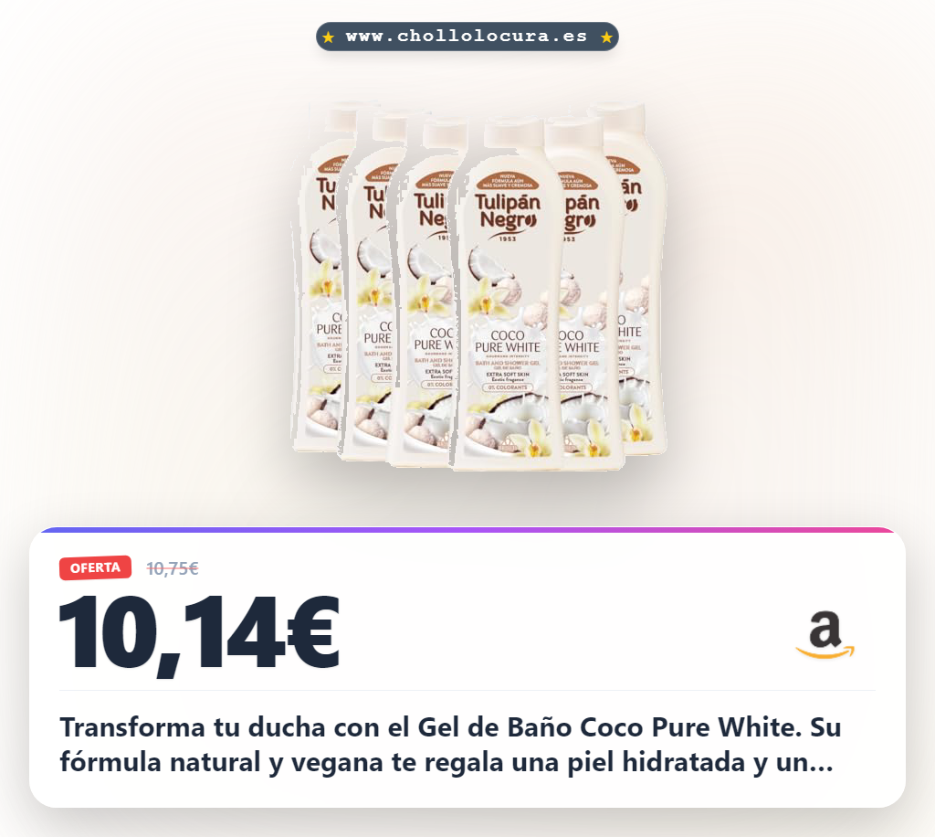 Compra Gel de Baño Tulipán Negro Coco Pure White Pack 6: Vegano y natural con fragancia a coco tropical al mejor precio