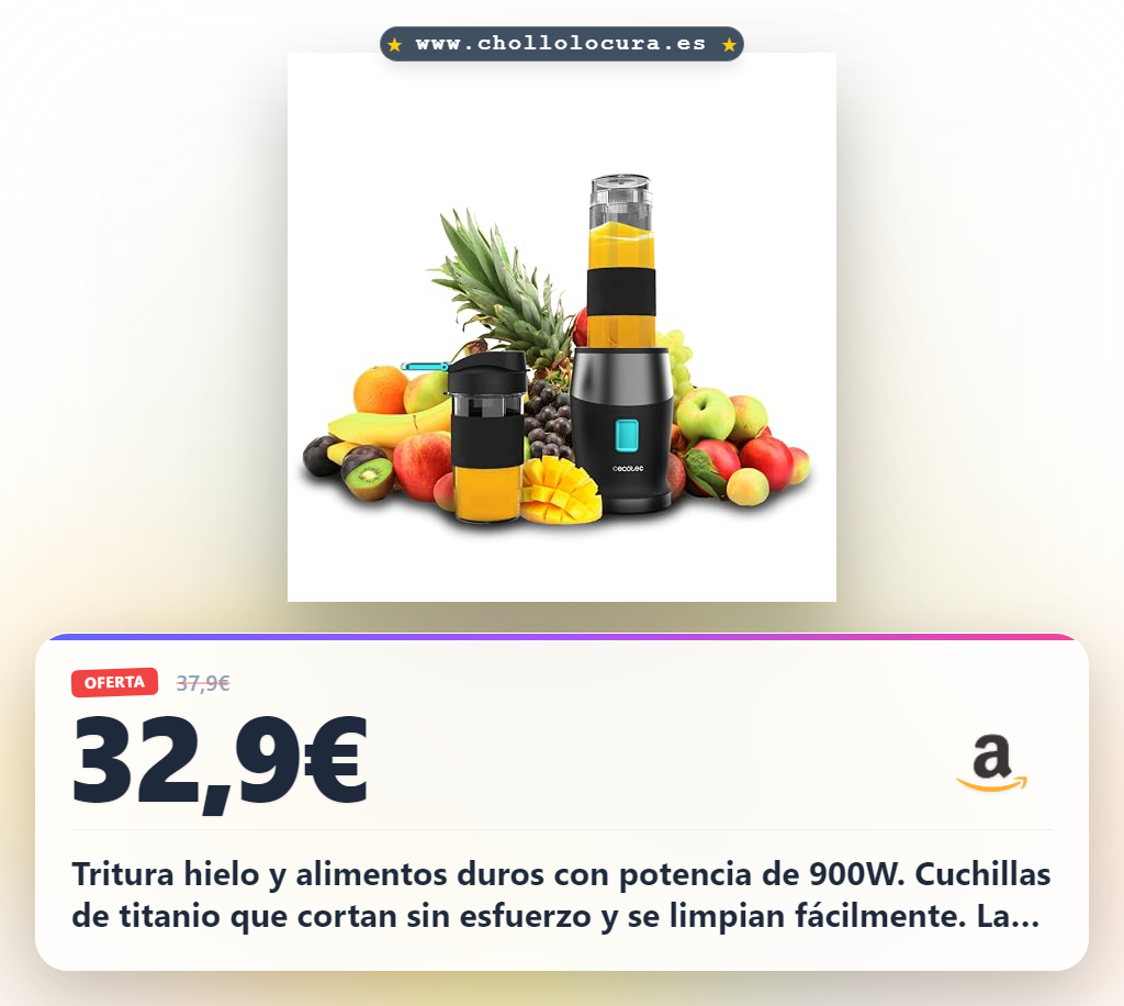 Consigue la batidora de vaso individual Power Titanium 900W con 4 cuchillas de titanio y pica hielo al mejor precio