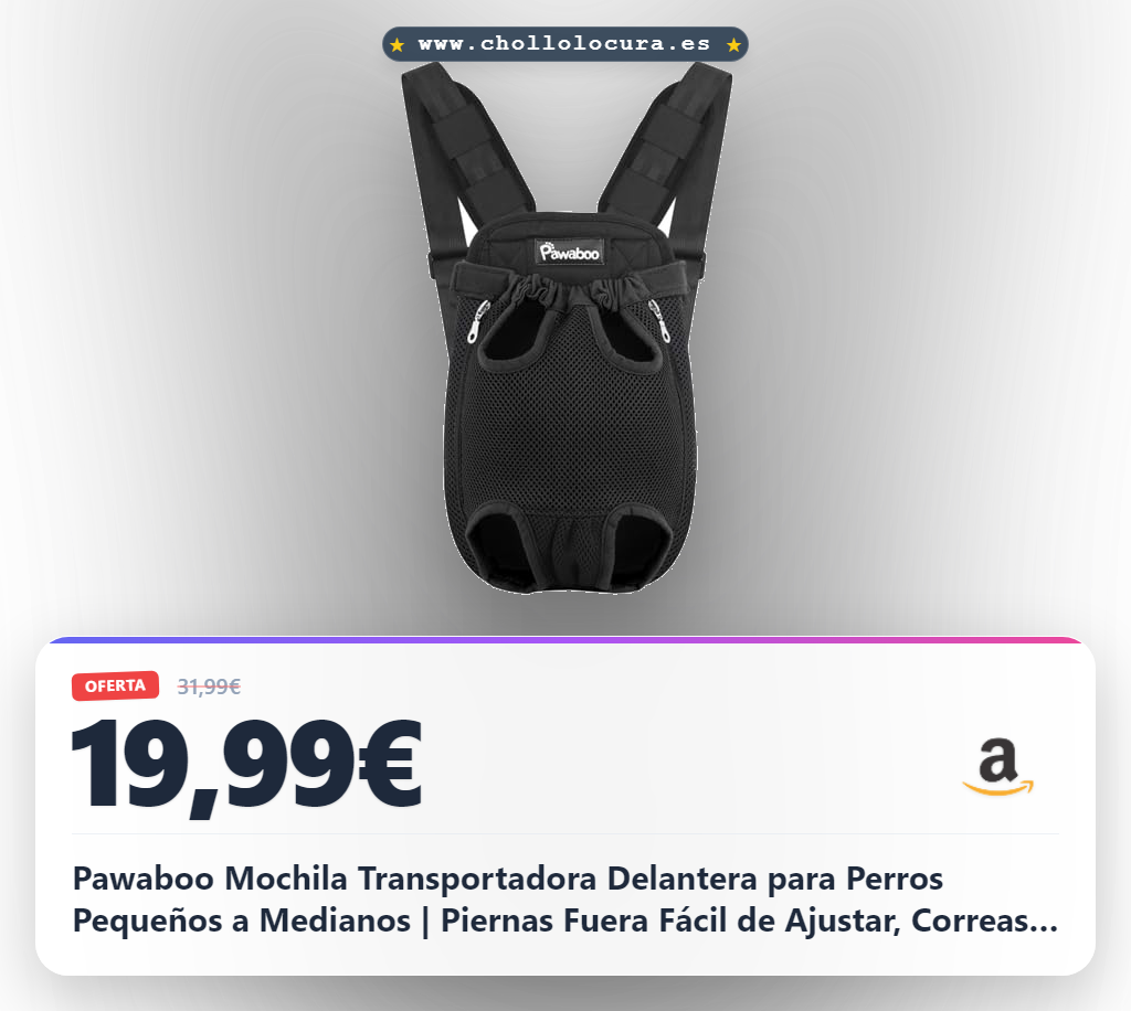 Pawaboo Mochila Transportadora Delantera para Perros Pequeños a Medianos | Piernas Fuera Fácil de Ajustar, Correas Ajustables, Manos Libres, Soporte Acolchado Suave para Viaje, 13-16Lbs, Negro, XL