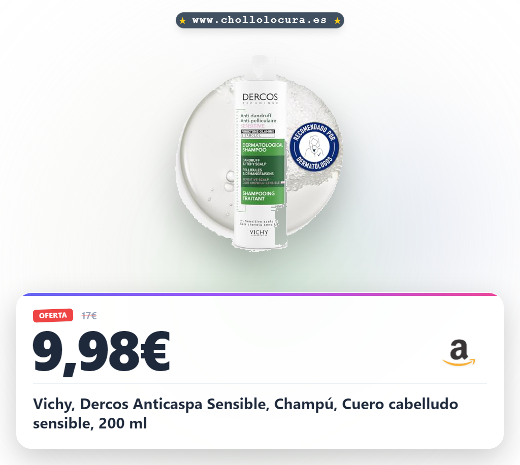 Vichy, Dercos Anticaspa Sensible, Champú, Cuero cabelludo sensible, 200 ml