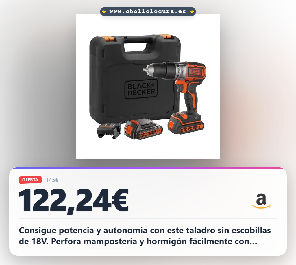 Consigue el taladro percutor sin escobillas 18V con 28000 BPM y 52Nm al mejor precio de oferta