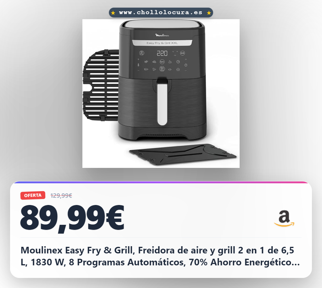 Aprovecha la freidora de aire Moulinex 2 en 1 XXL con grill y 8 programas para cocinar sano al mejor precio