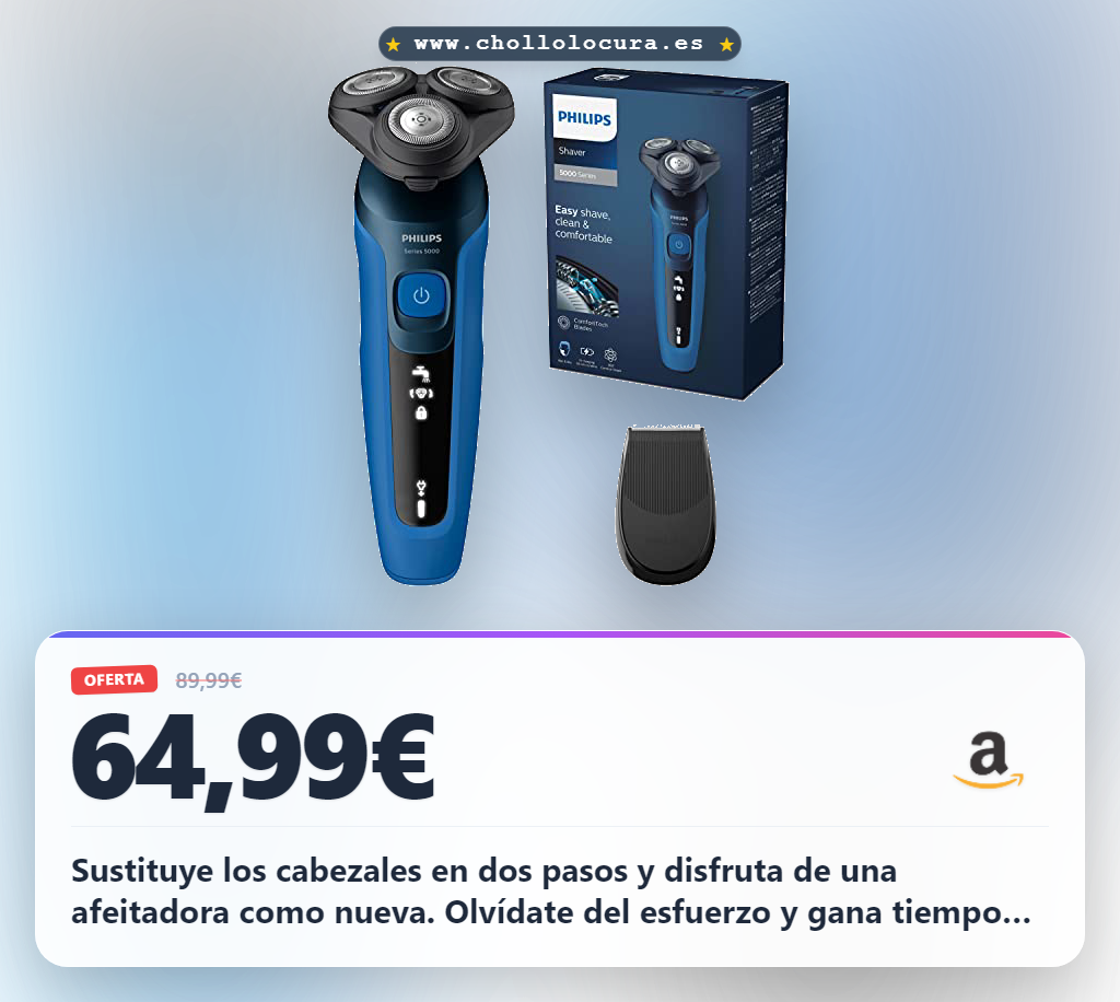 Aprovecha la afeitadora Philips Serie 5000 y sustituye los cabezales con facilidad al mejor precio