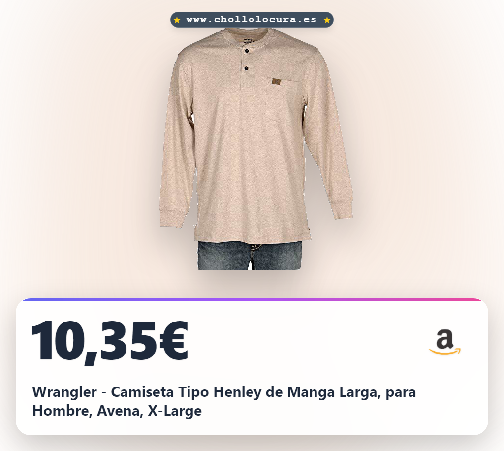 Wrangler - Camiseta Tipo Henley de Manga Larga, para Hombre, Avena, X-Large