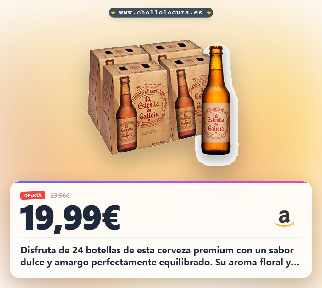 Disfruta de 24 botellas de esta cerveza premium con un sabor dulce y amargo perfectamente equilibrado. Su aroma floral y fresco te transportará a Galicia. Una lager premiada internacionalmente que marida a la perfección con todo lo que te apetezca.