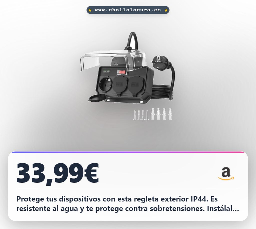 Llévate la regleta exterior IP44 impermeable con protección contra sobretensiones y cable reemplazable al mejor precio del chollo en oferta