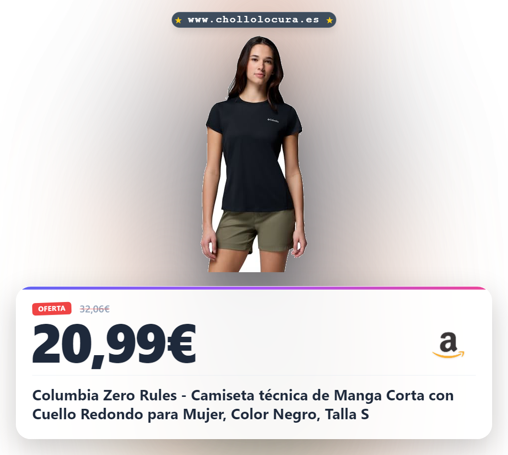 Columbia Zero Rules - Camiseta técnica de Manga Corta con Cuello Redondo para Mujer, Color Negro, Talla S