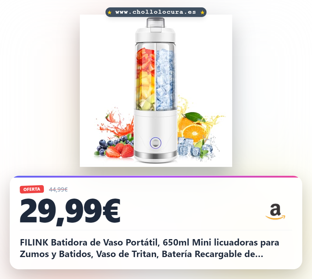 FILINK Batidora de Vaso Portátil, 650ml Mini licuadoras para Zumos y Batidos, Vaso de Tritan, Batería Recargable de 4000mAh, 6 Cuchillas, Batidora Portátil para Smoothies para Gimnasio, Oficina,Viajes