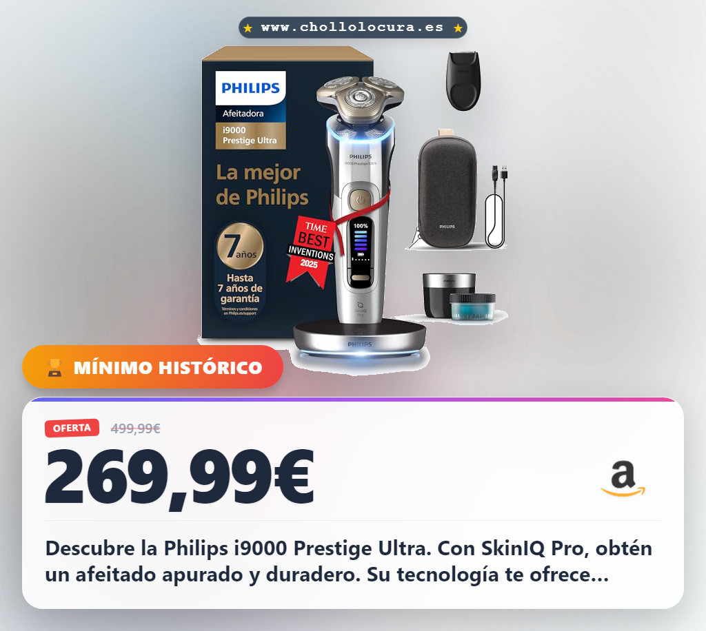 Consigue la afeitadora Philips i9000 Prestige Ultra con SkinIQ Pro para un afeitado apurado y duradero.