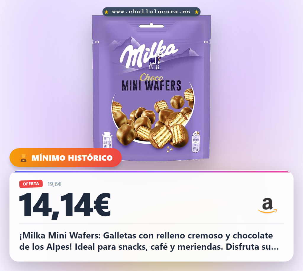 ¡Milka Mini Wafers: Dulce tentempié con relleno cremoso y chocolate de los Alpes! Ideal para snacks y cafés