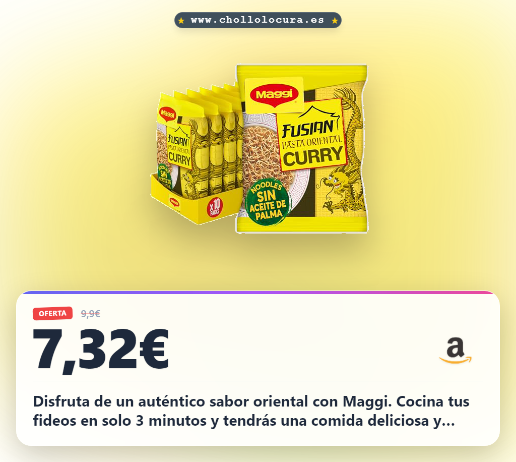 Consigue la Maggi Pasta Oriental Curry de fusian noodles rápidos y auténticos a precio de chollo en oferta histórica para disfrutar hoy.