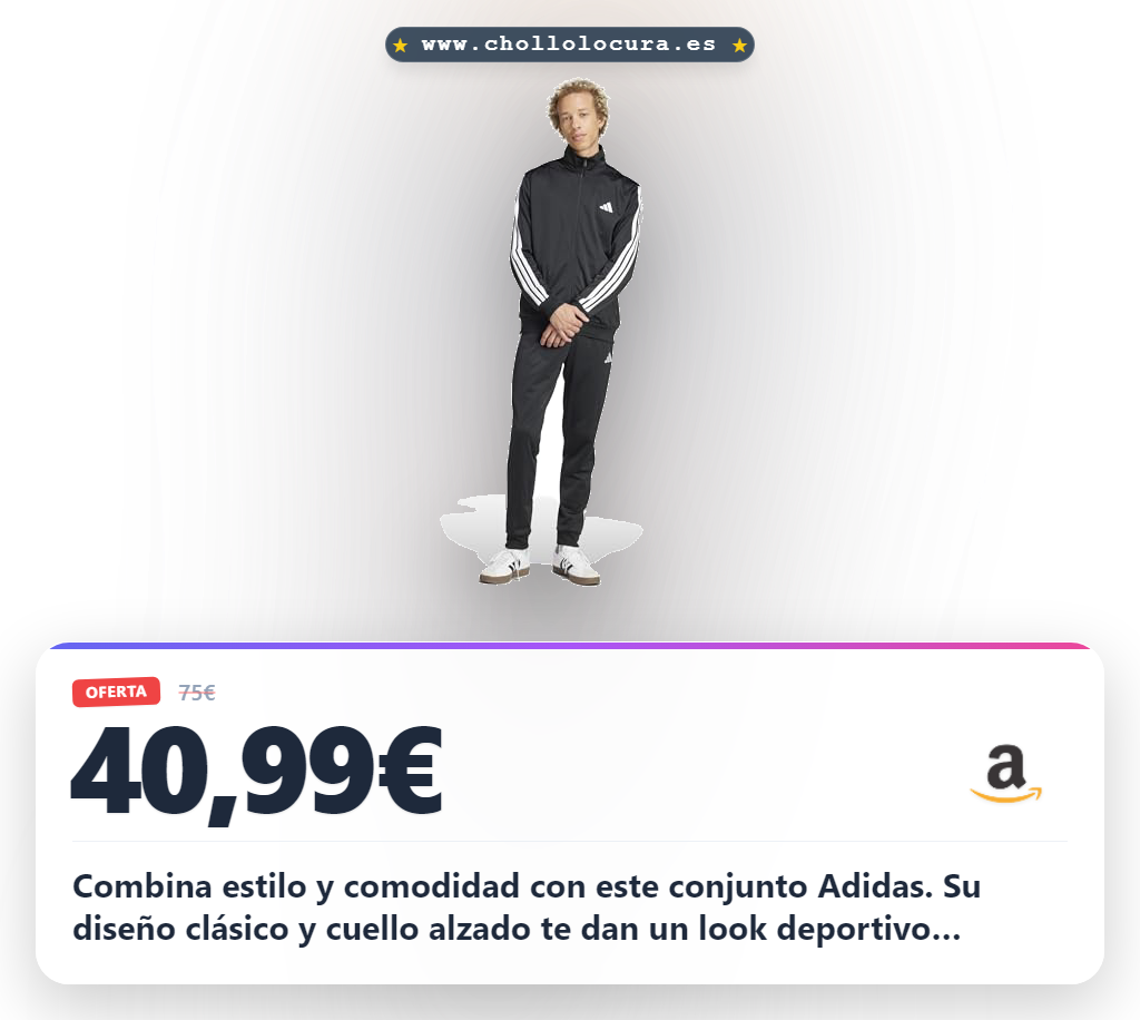 Consigue el conjunto adidas Uomo Sportswear Black con 3 Stripes y cuello alzado a precio de chollo