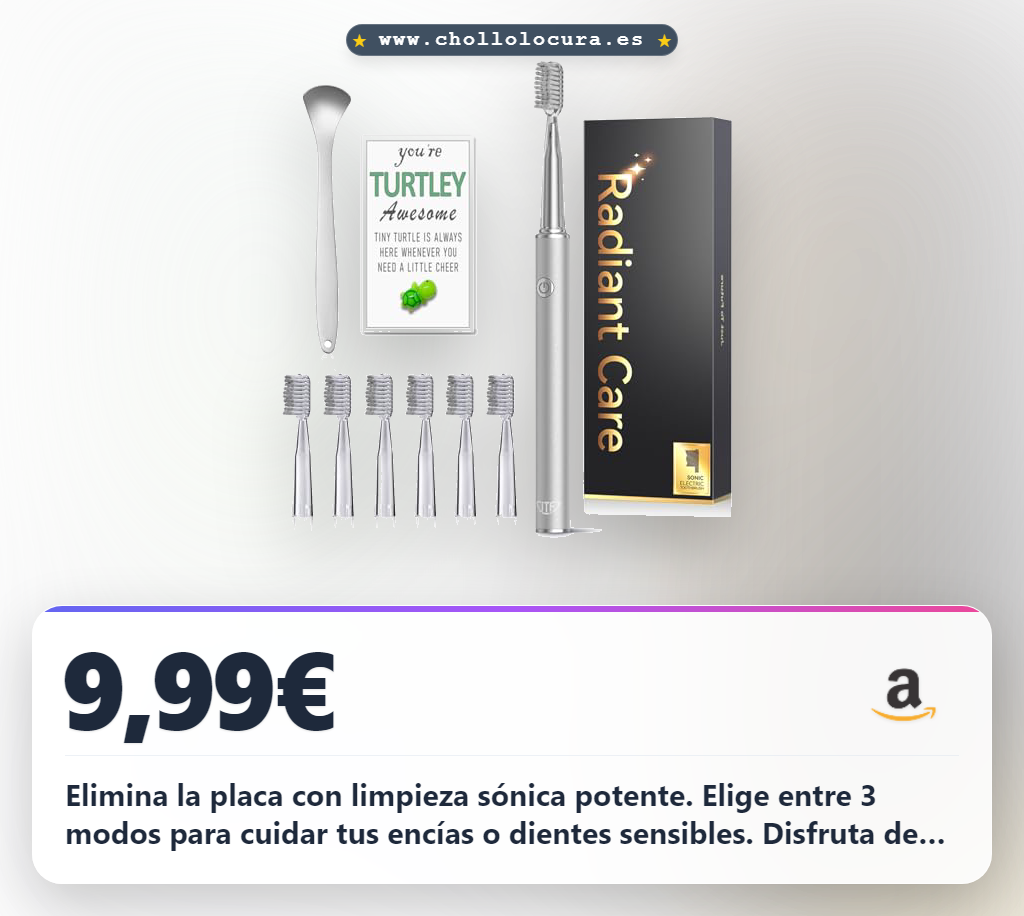 Aprovecha este cepillo eléctrico sónico con 40000 VPM y 6 cabezales a precio de chollo. Ideal para adultos con 3 modos de limpieza profunda.