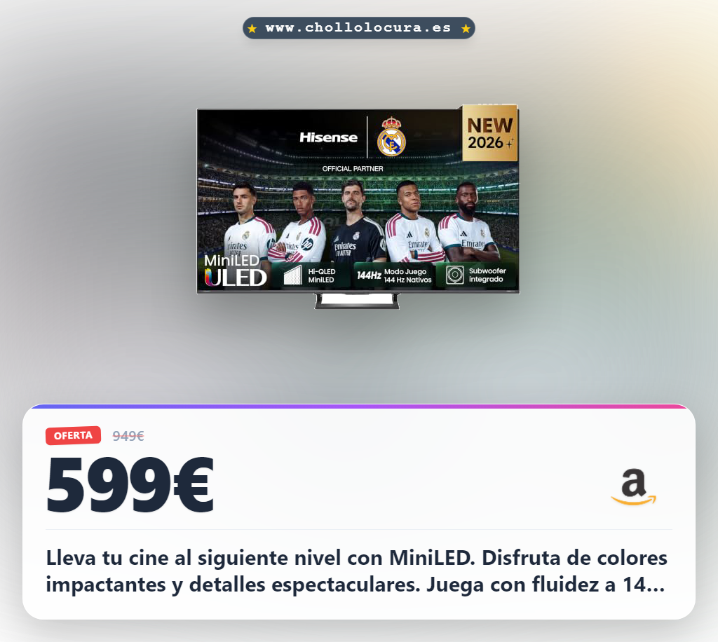 Aprovecha la TV Hisense 65 MiniLED con Modo Juego 144Hz y HDR al mejor precio con Subwoofer integrado