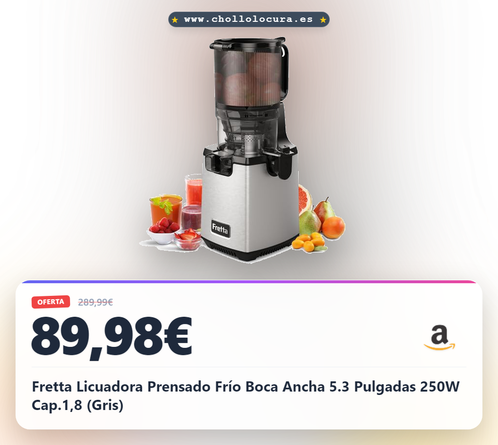 Fretta Licuadora Prensado Frío Boca Ancha 5.3 Pulgadas 250W Cap.1,8 (Gris)