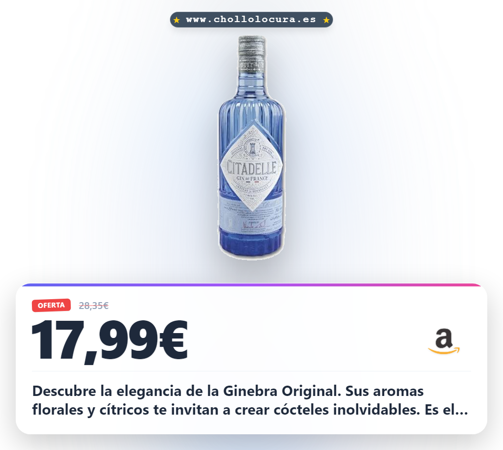 Disfruta de la Ginebra Citadelle Original con aromas florales y cítricos ideal para cócteles y ostras en oferta