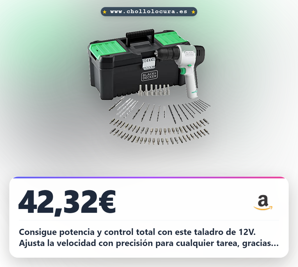 Aprovecha el taladro atornillador BLACK+DECKER 12V con velocidad variable y accesorios en oferta histórica
